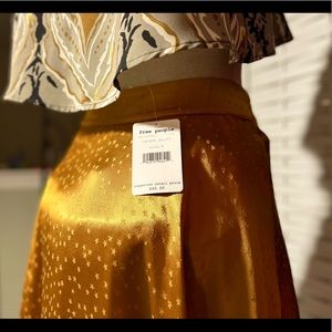 Curated Free People gold wrap skirt paired w/ black grey& gold crop top; Hotdeal
